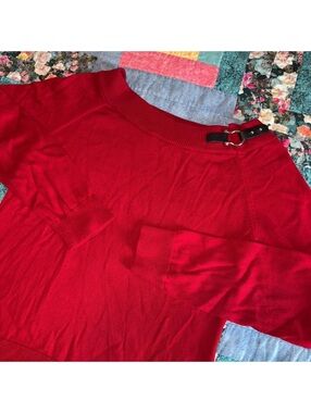 Lauren Ralph Lauren Red Sweater with Leather Buckle Detail, Woman’s Size Large